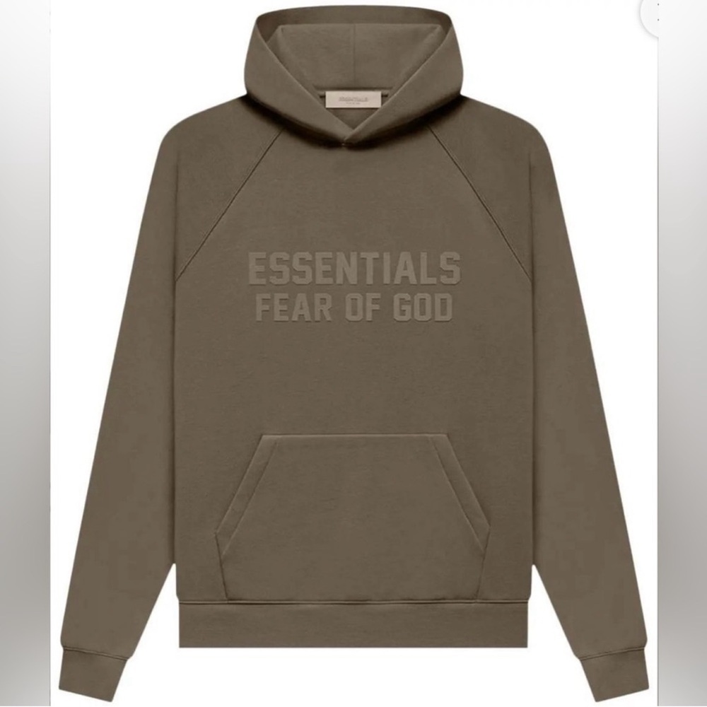 Essentials Fear of God Hoodie – Size L – Taupe/Brown in like-new condition